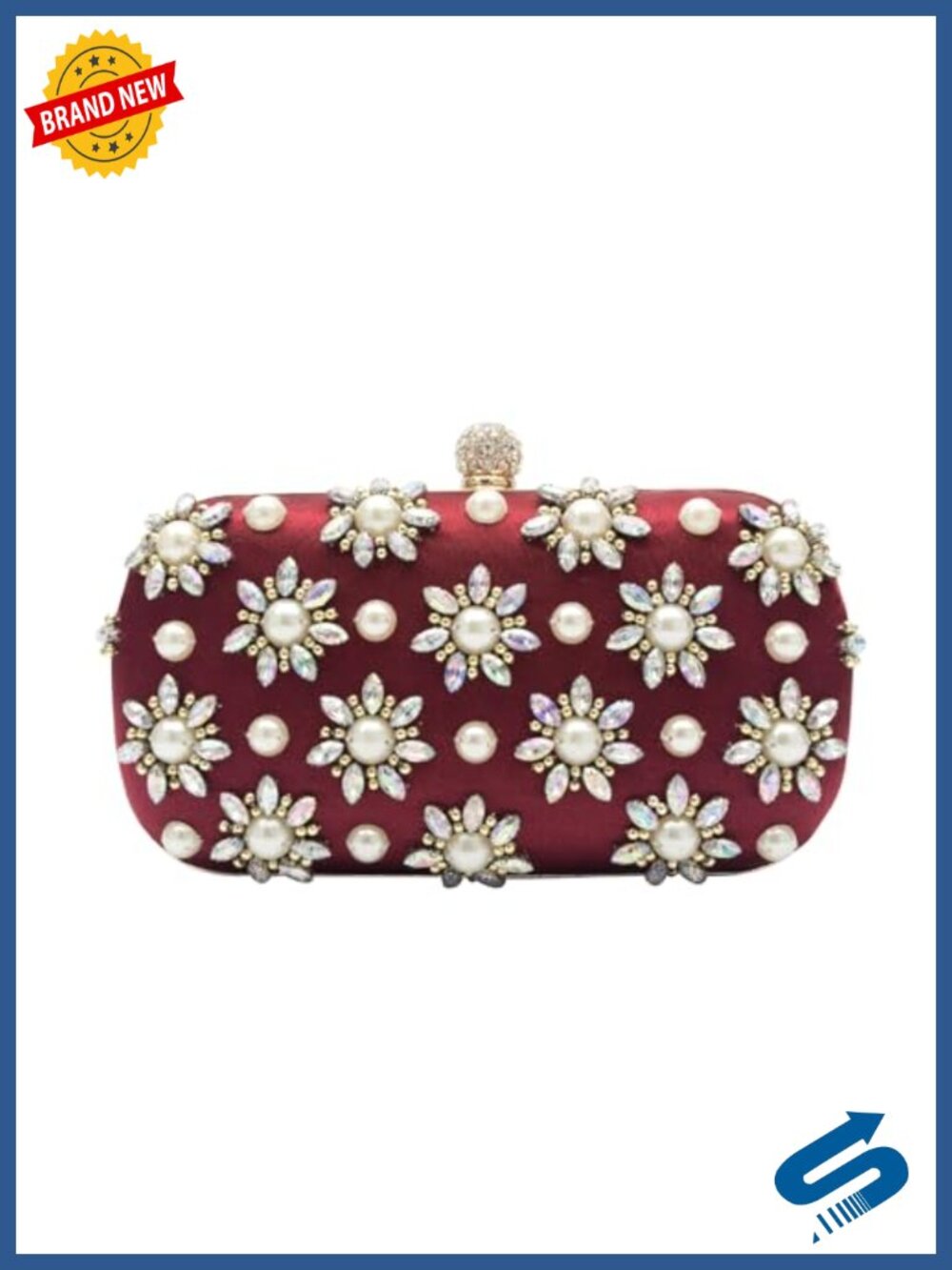 Rhinestone Beaded Clutch Purse with Detachable Chain Evening Bag